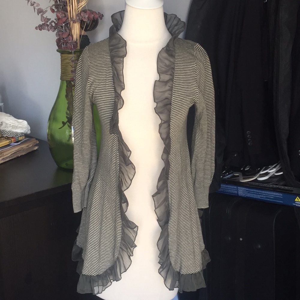 Anthropologie Guinevere Striped Ruffled Cardigan